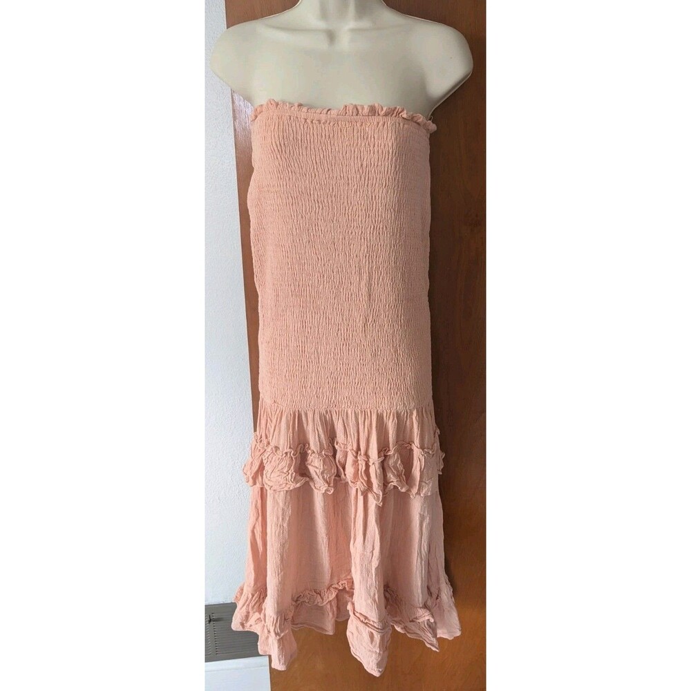 Anthropologie Mable Maxi Dress Smocked Ruffled Mermaid Pink Sz L Sleeveless